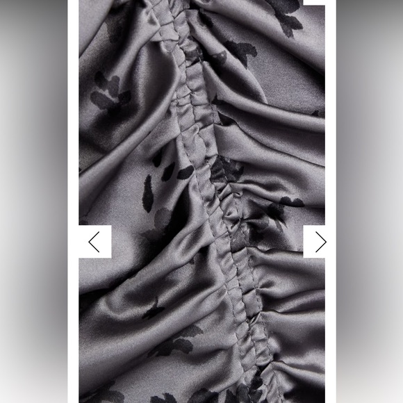 GANNI Ruched Floral-print Silk-blend satin midi dress - Picture 3 of 8